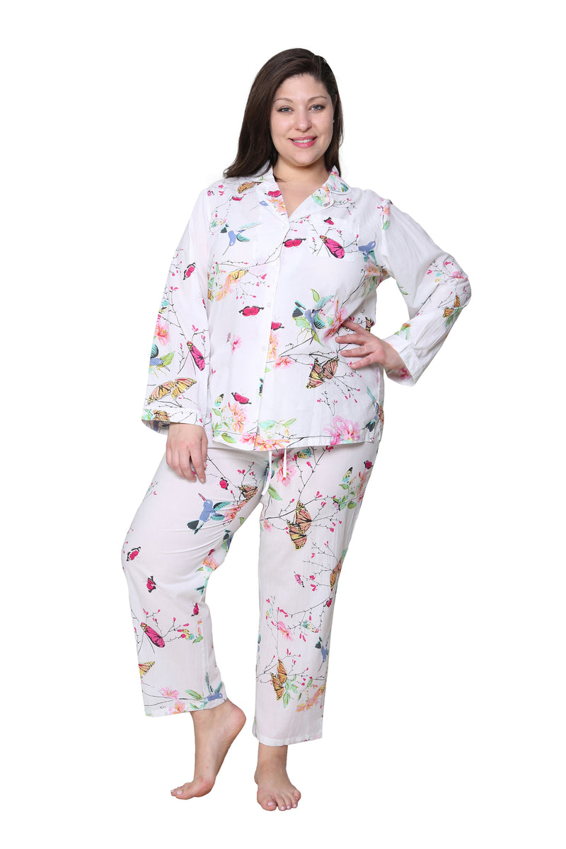 Border Print Sleeveless 100% Cotton Floral Plus Size PJs – La Cera™