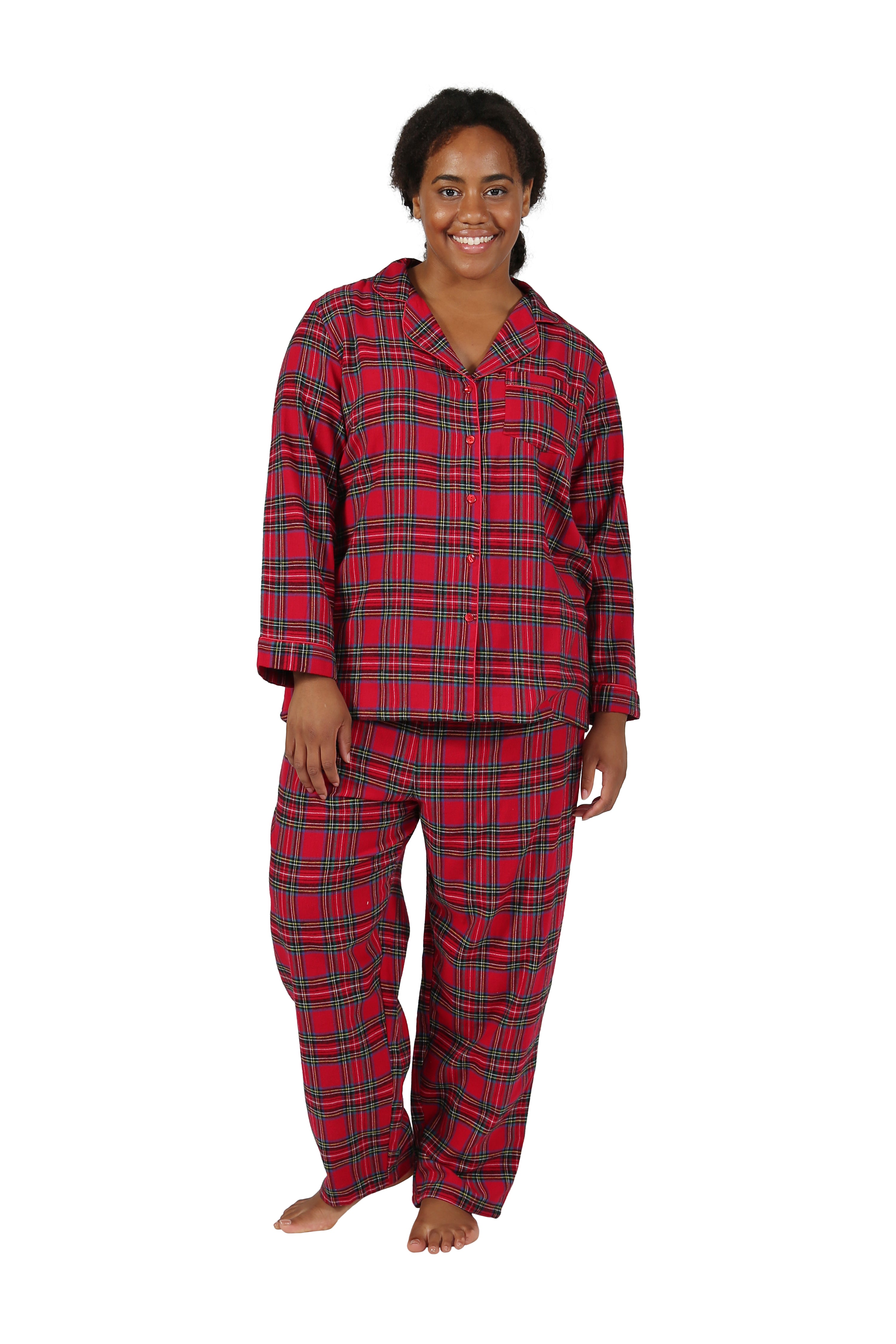 Plus Size 100% Cotton Yarn Dyed Plaid Flannel Pajama Set