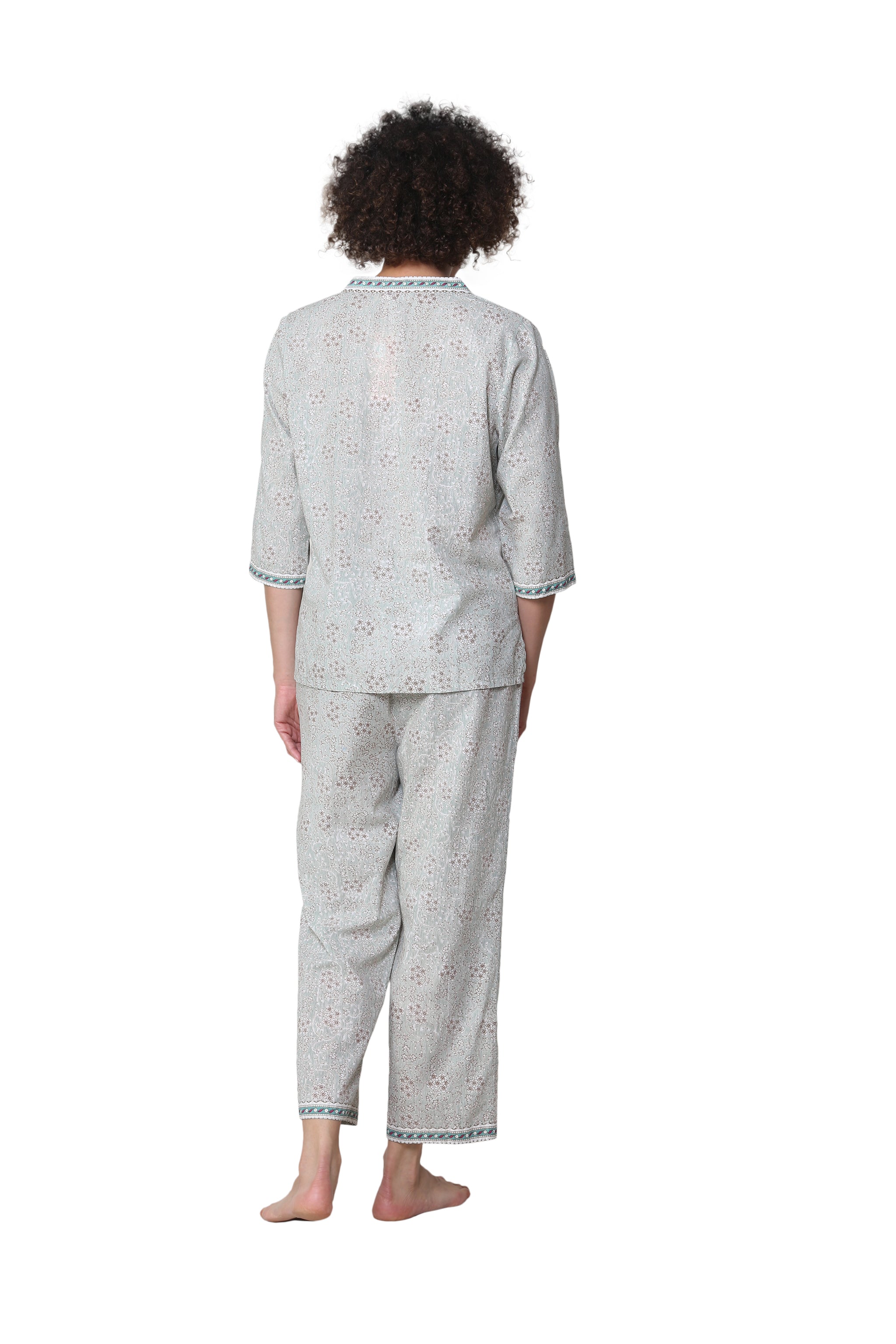 La Cera 3/4 Sleeve Pleat Front Capri Pajama Set