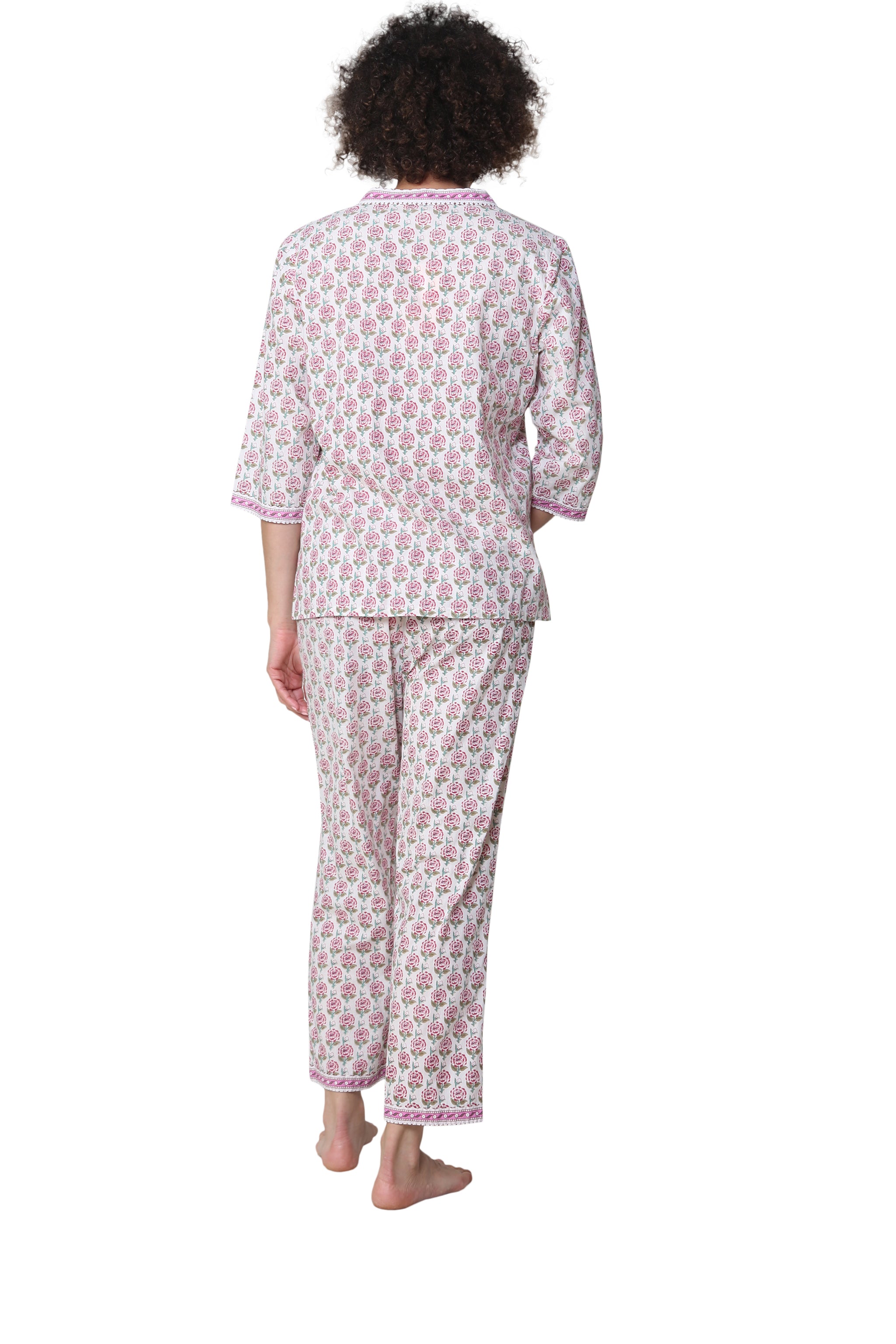 La Cera 3/4 Sleeve Pleat Front Capri Pajama Set – La Cera™